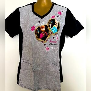 Set of 5 including Disney  'Frozen' Black and Grey nurses scrub top